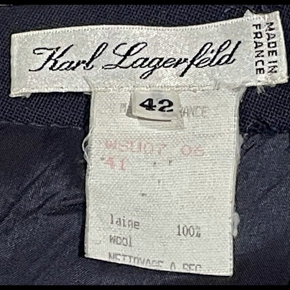▪️VTG▪️KARL LAGERFELD▪️Navy Blue Button Trim Seamed Wool Mini Skirt - Picture 8 of 8